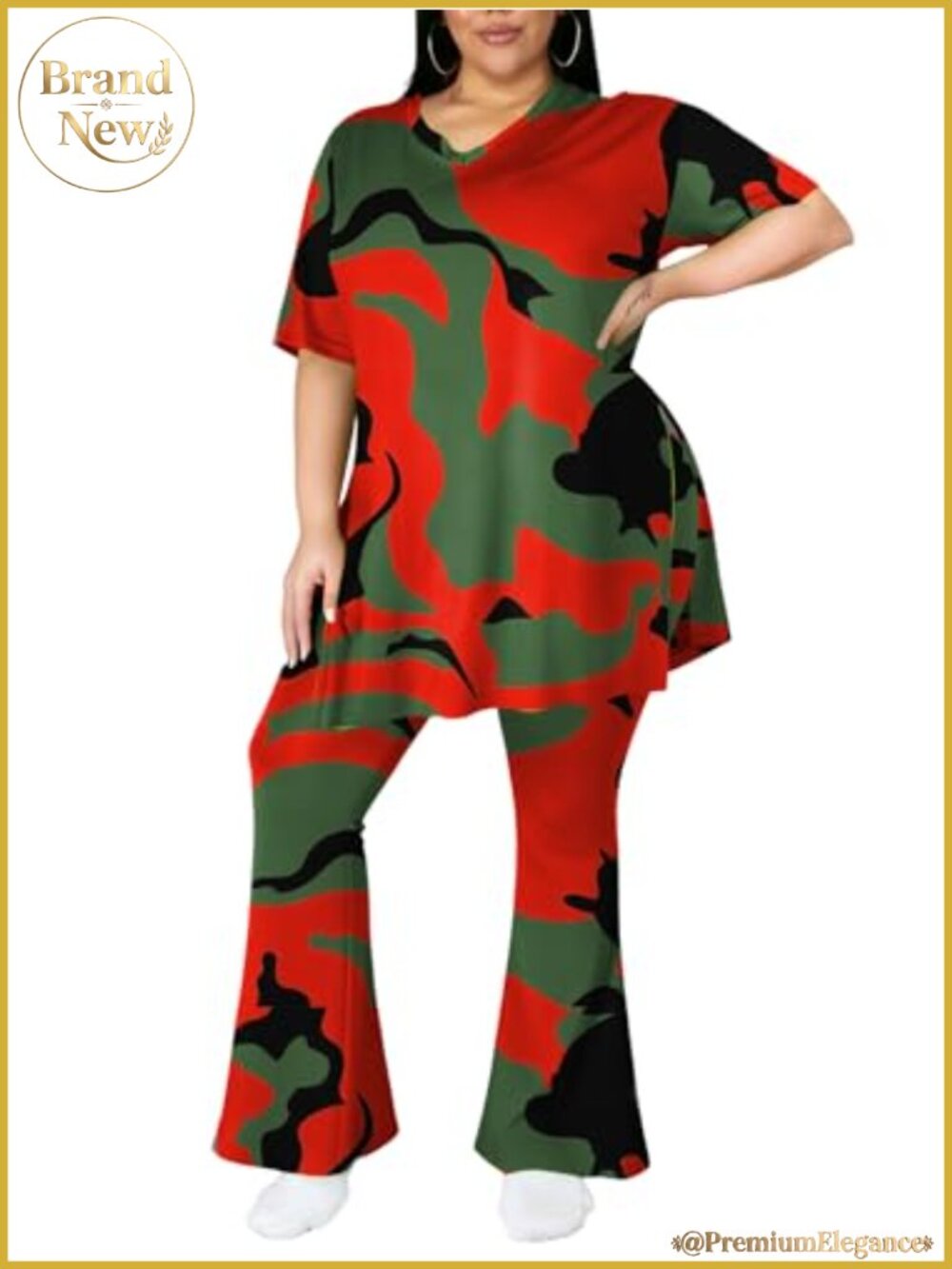 Two Piece Outfit V Neck Short Sleeve Top Flare Pants Lounge Tracksuit Set